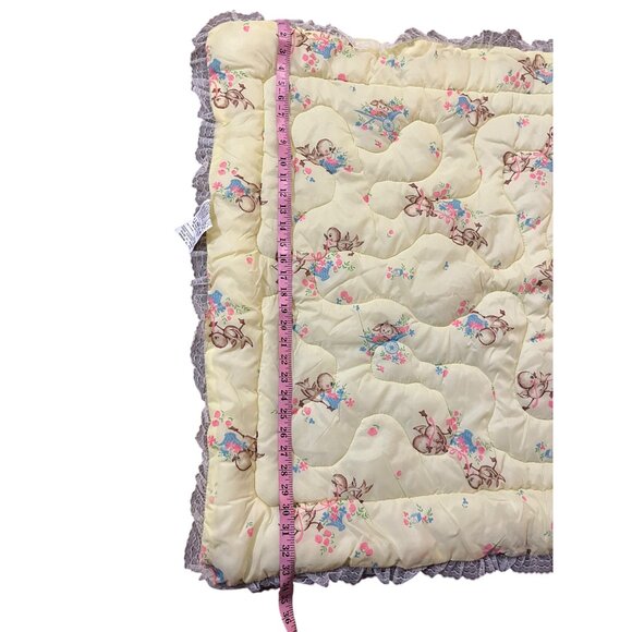 Vintage JCPenney Crib Quilt & Pillow Set Lace Edge Floral Baby Blanket Nursery - Picture 10 of 16